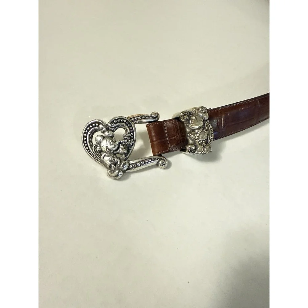Brighton Disney Mickey Minnie Brown Leather Belt, Silver Heart Buckle Sz 26